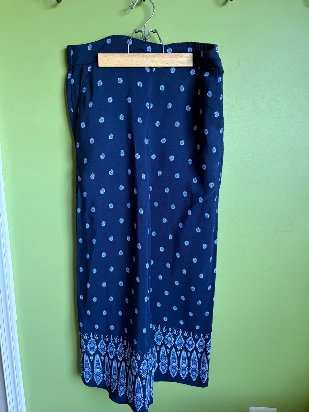 LOFT Navy Wide-Leg Printed cropped Palazzo Pants